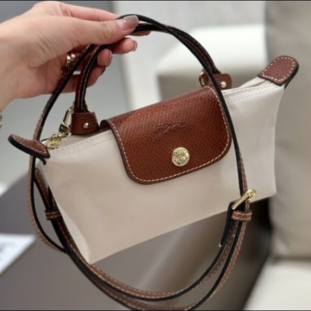 Longchamp Le Pliage Whirte Mini Canvas Tote Zipper Closure